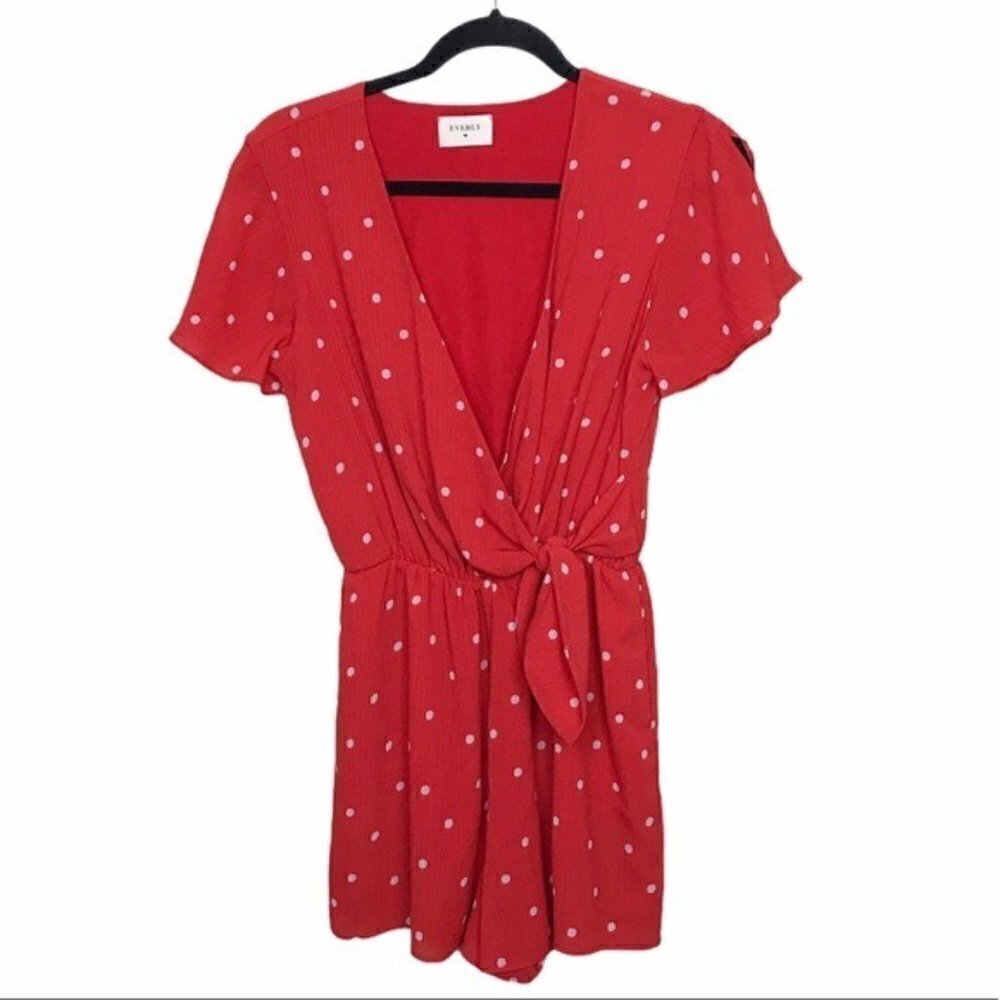 Everly Hanna Red Orange Polka Dot Romper PlaySuit